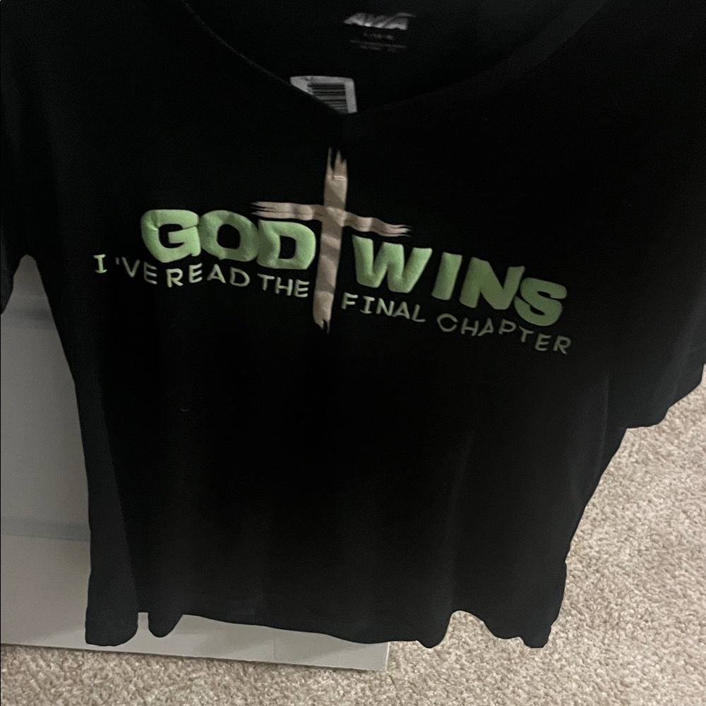 Black Graphic T-Shirt with Green Text